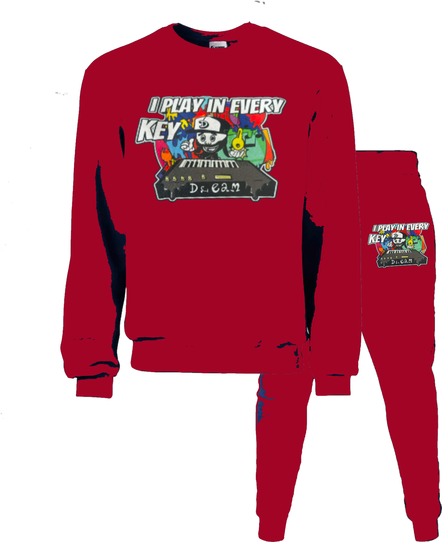 I Play In Every Key Crewneck Printed Patch Sweatsuit