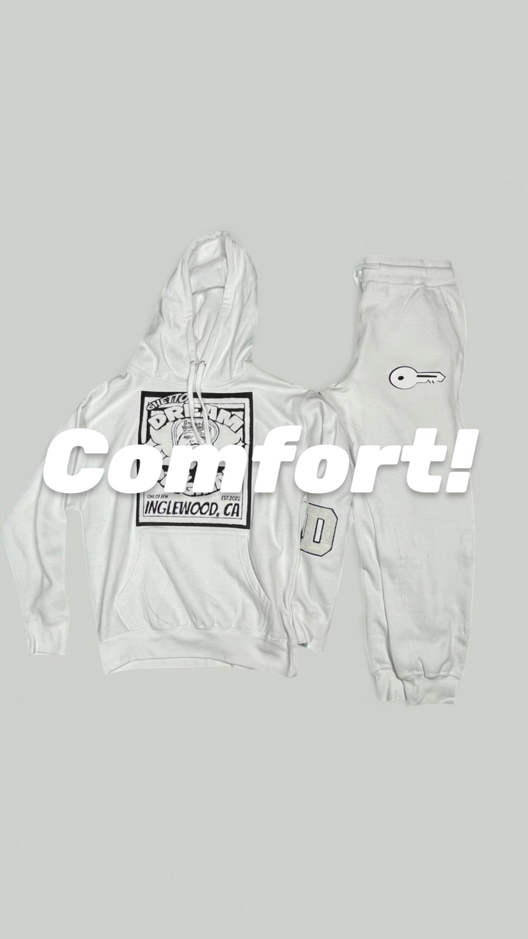 GDE x 777 White Chenille Patch Sweat Suit